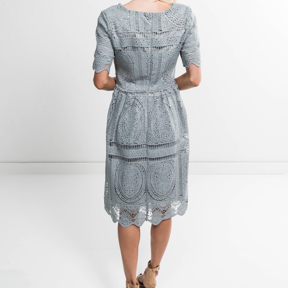 Dusty Blue Lace Detail Boutique Summer Dress - Picture 3 of 4